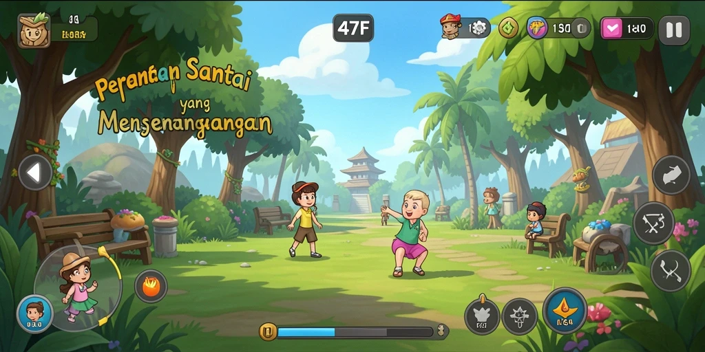 Tampilan gameplay 47F yang mengasyikkan dan penuh warna.