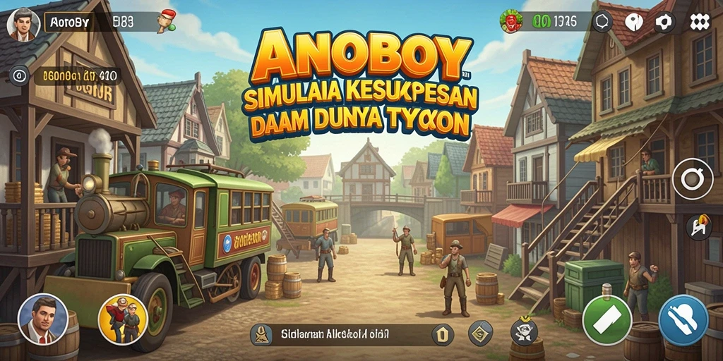 Screenshot gameplay ANOBOY menampilkan aksi membangun bisnis Tycoon.