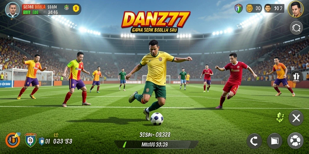 Screenshot gameplay seru DAN777 menampilkan aksi sepak bola yang mendebarkan.
