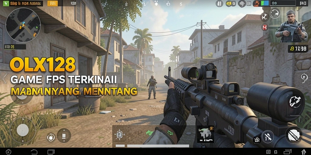 Screenshot gameplay <strong>OLX128</strong> menampilkan aksi menegangkan dalam pertempuran FPS.