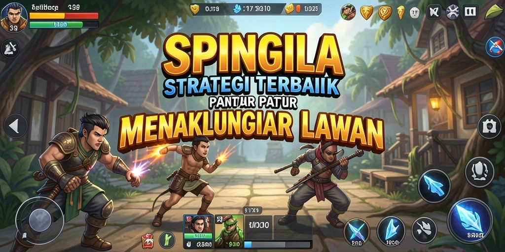 Tampilan screenshot dari gameplay SPINGILA menunjukkan pertempuran strategis yang intens.